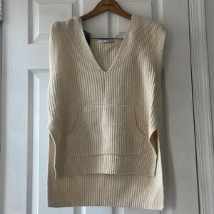 Anthropologie Cashmere Cream Sweater Sleeveless Hoodie Vest